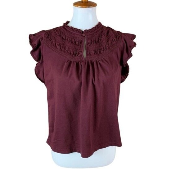 Lauren Ralph Lauren Burgundy Sleeveless Ruffle Trim Top Petite Small - Picture 1 of 7